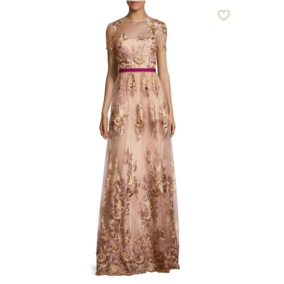 MONIQUE LHUILLIER: MET Ethereal llusion Mesh Full Length Gown - Picture 1 of 16
